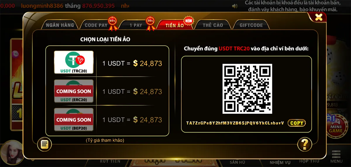 đa dạng phương thức nạp tiền game bài đổi thưởng cho game thủ lựa chọn