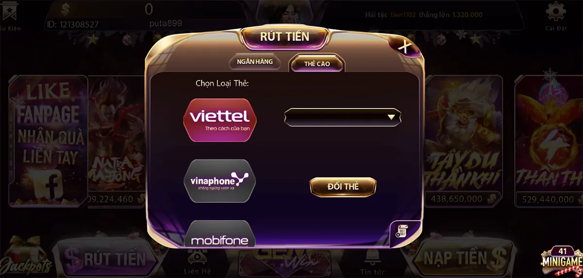 rút tiền game bài đổi thưởng đơn giản