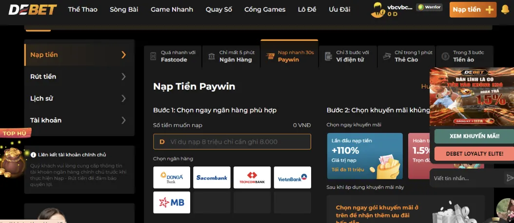 Hướng dẫn nạp chi tiết